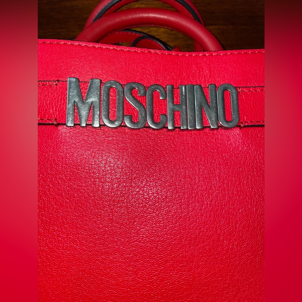 Brand new ,MOSCHINO Borsa PU Rosso Satchel Shoulder Bag Red Leather Gold Chain